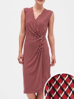 Banana Republic Red Geometric Twist-Waist Midi Dress